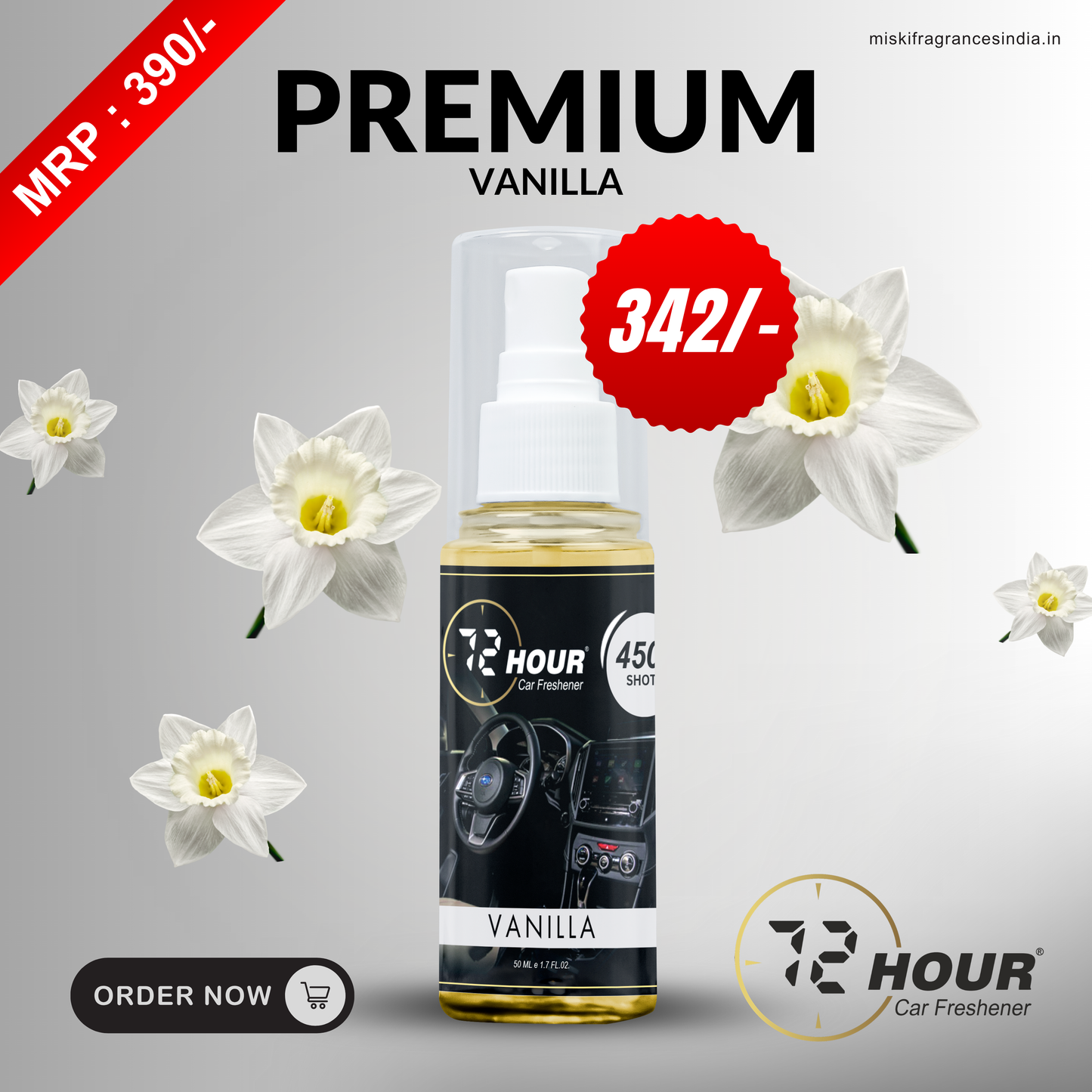 72Hour™ VANILLA Car Perfume 50ml Limited Offer (Multipurpose)