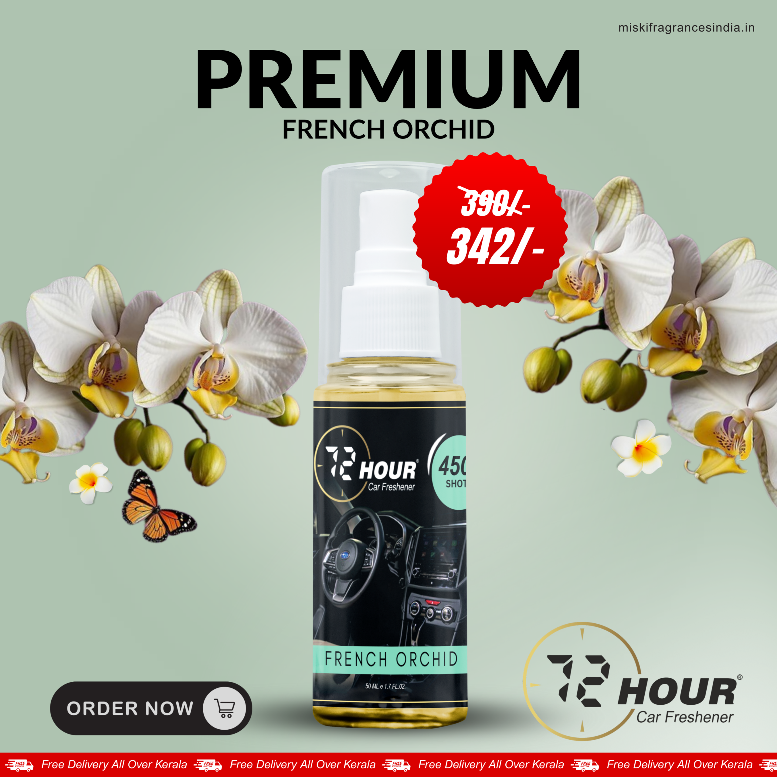 72Hour™ TOP SELLING FRENCH ORCHID Car Perfume 50ml Limited Offer (Multipurpose)