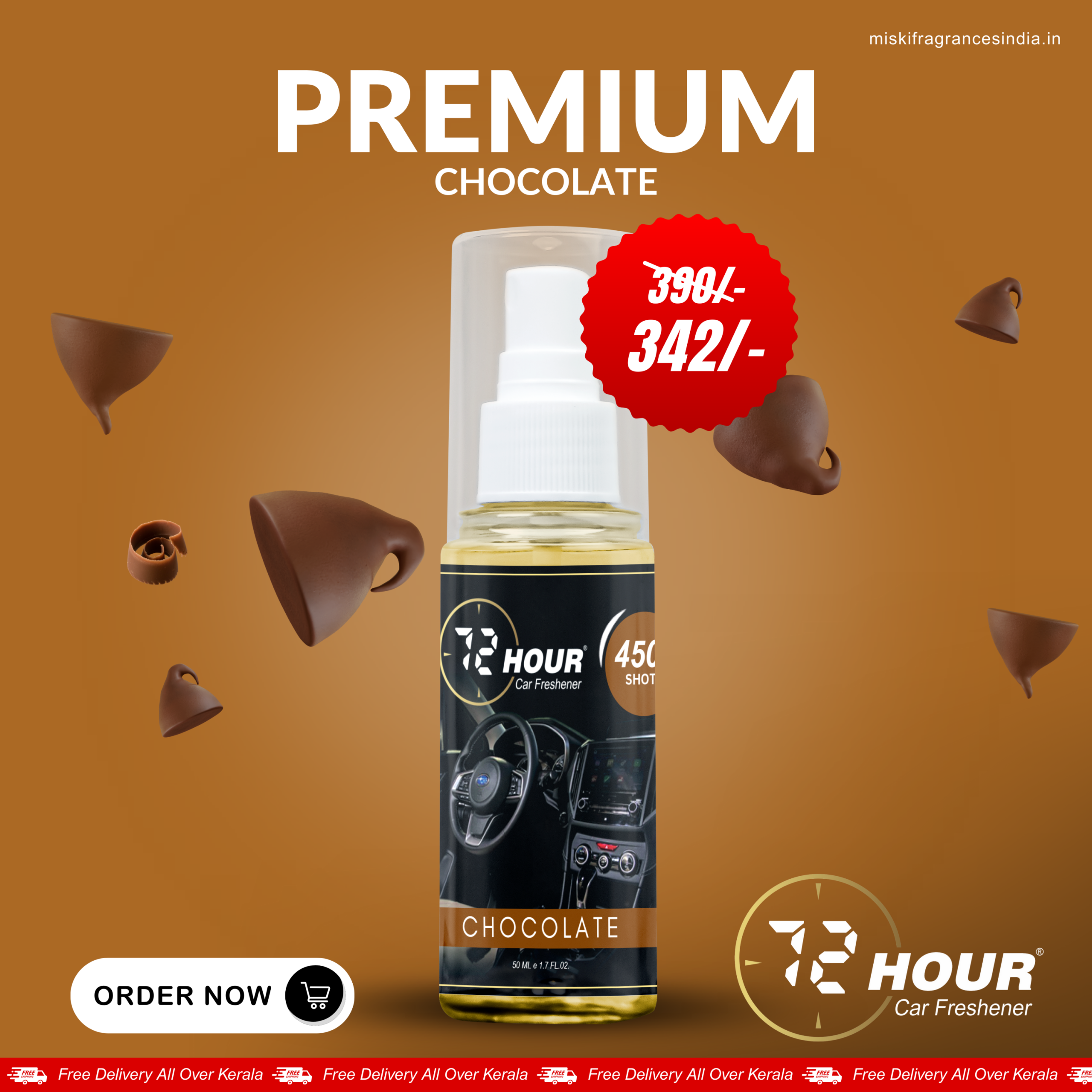72Hour™ CHOCOLATE Car Perfume 50ml Limited Offer (Multipurpose)